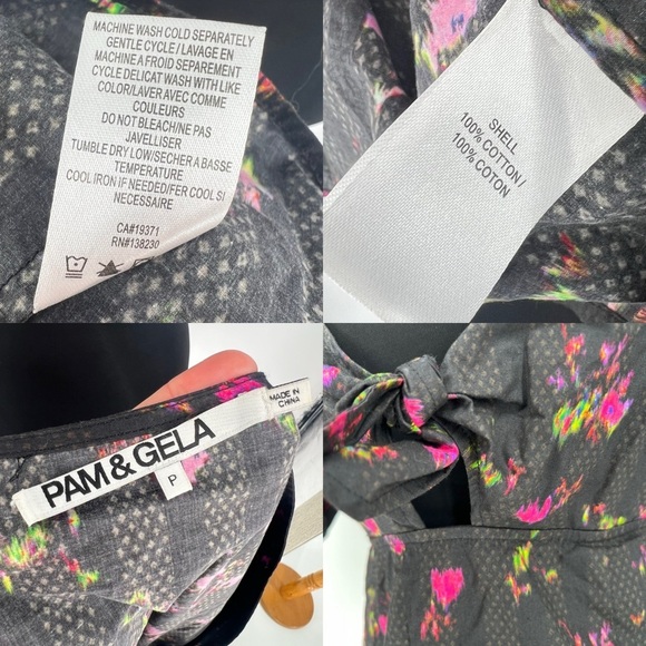 Pam & Gela Neon Ditsy Dress‎ Tie Front Puff Sleeve Mini sz P - Picture 13 of 16